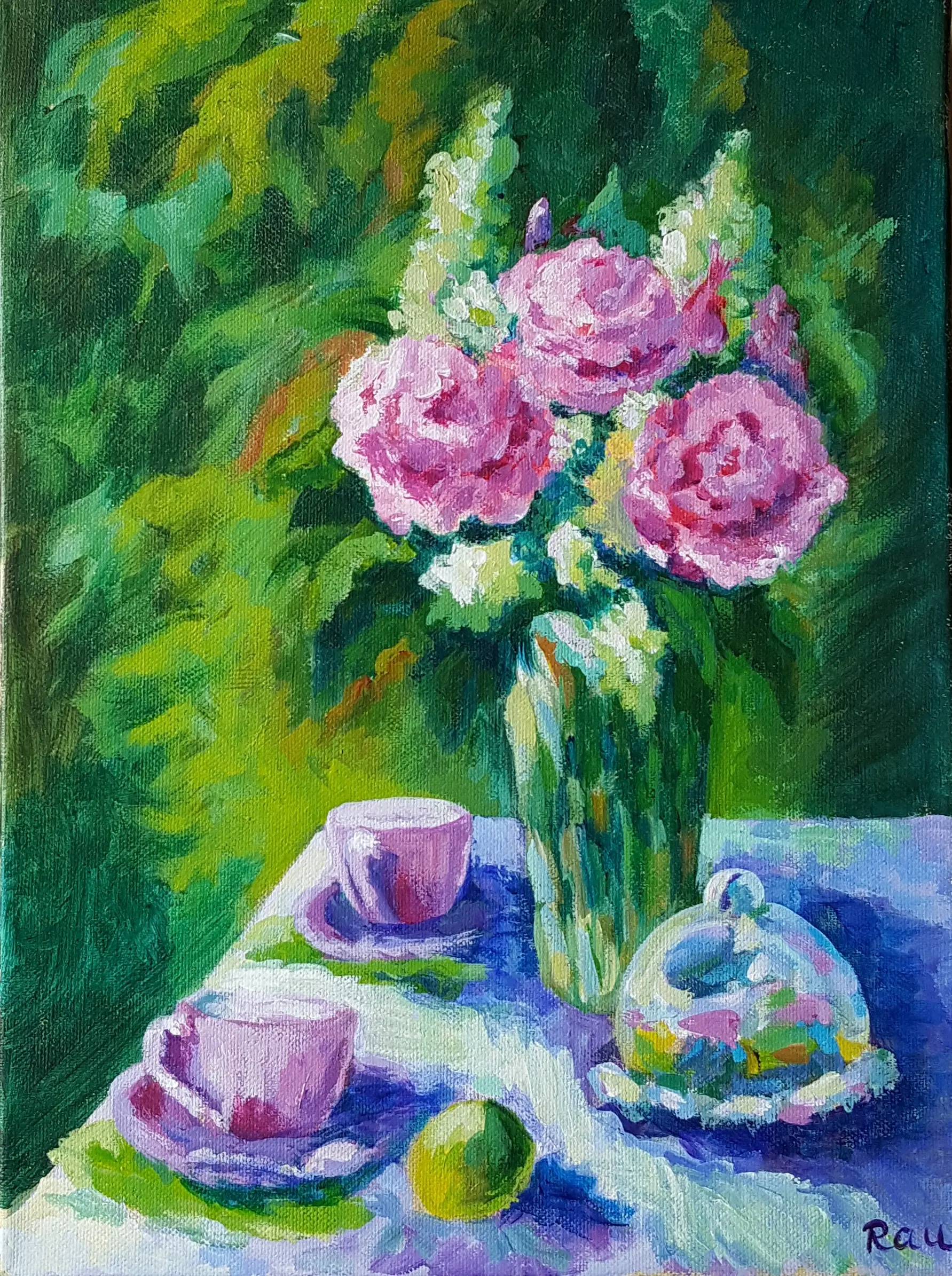 Zátiší s květinami. akryl 30x40